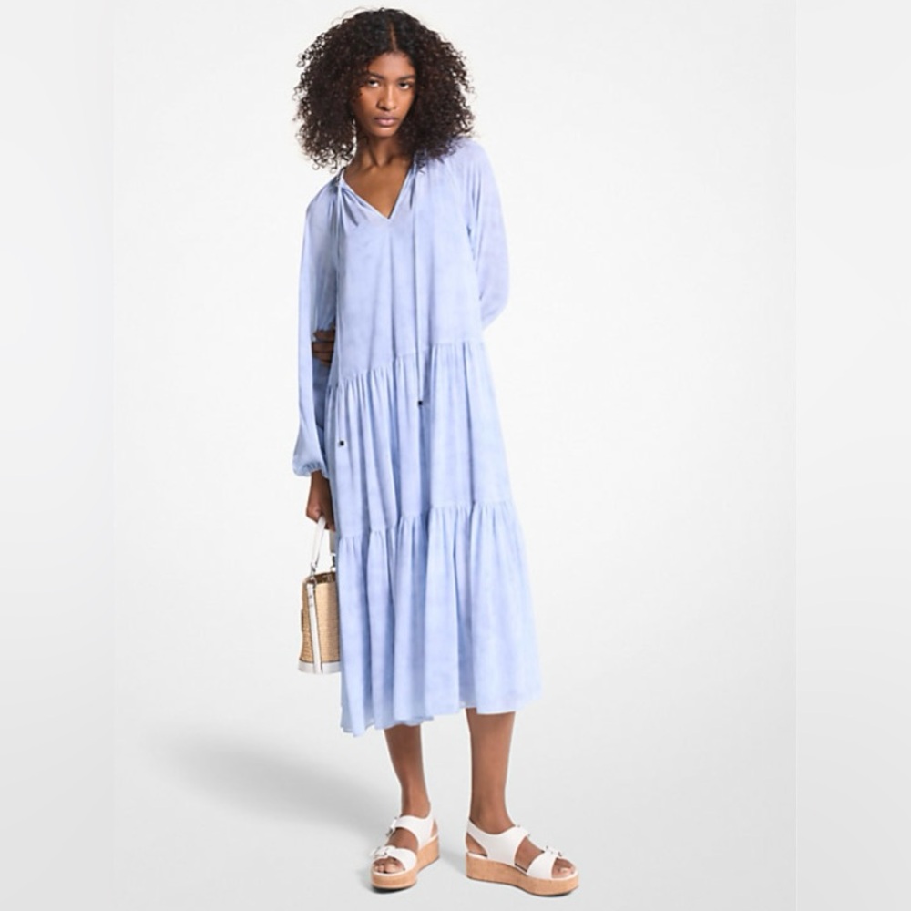 NWT MICHAEL Michael Kors Embellished Printed Georgette Dress